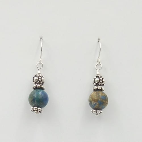 Click to view detail for DKC-1147 Earrings,Chrysacola, Bali Beads $66